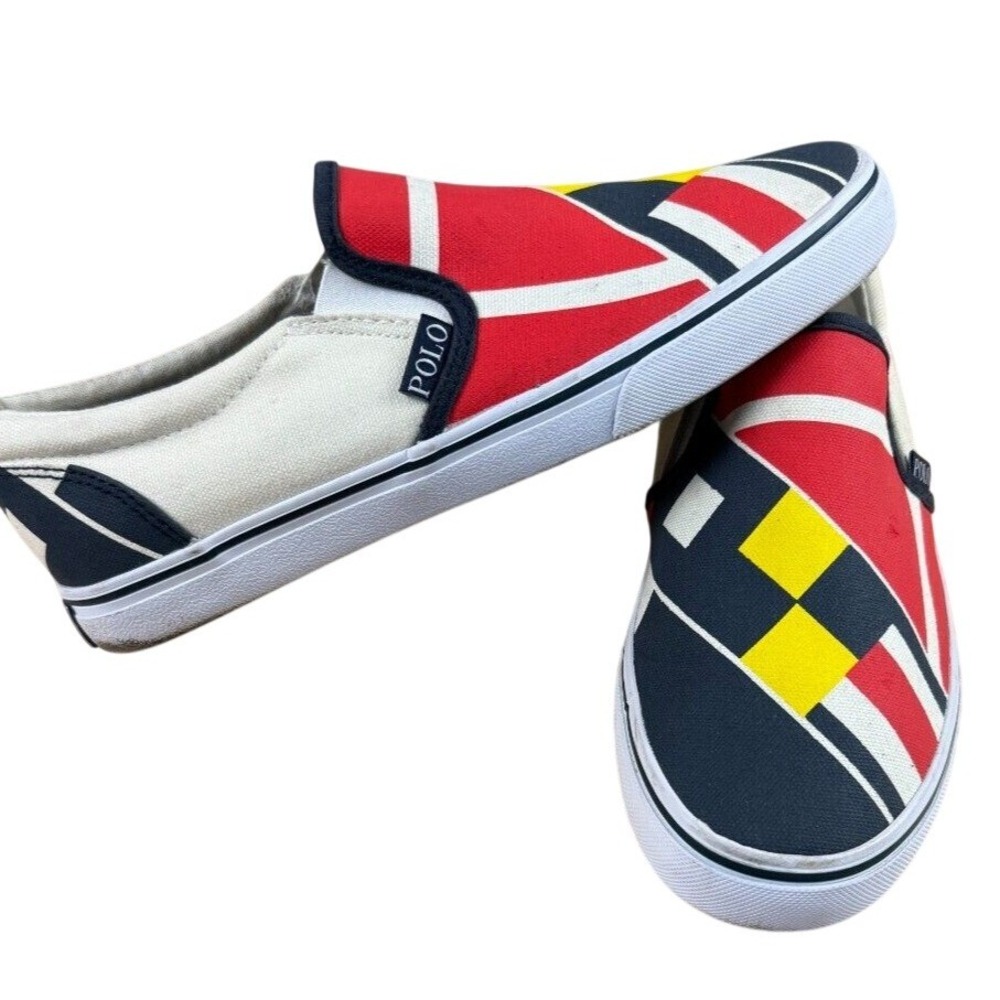 Polo Ralph Lauren Women Nautical Flag Canvas Slip On Sneakers Size 6